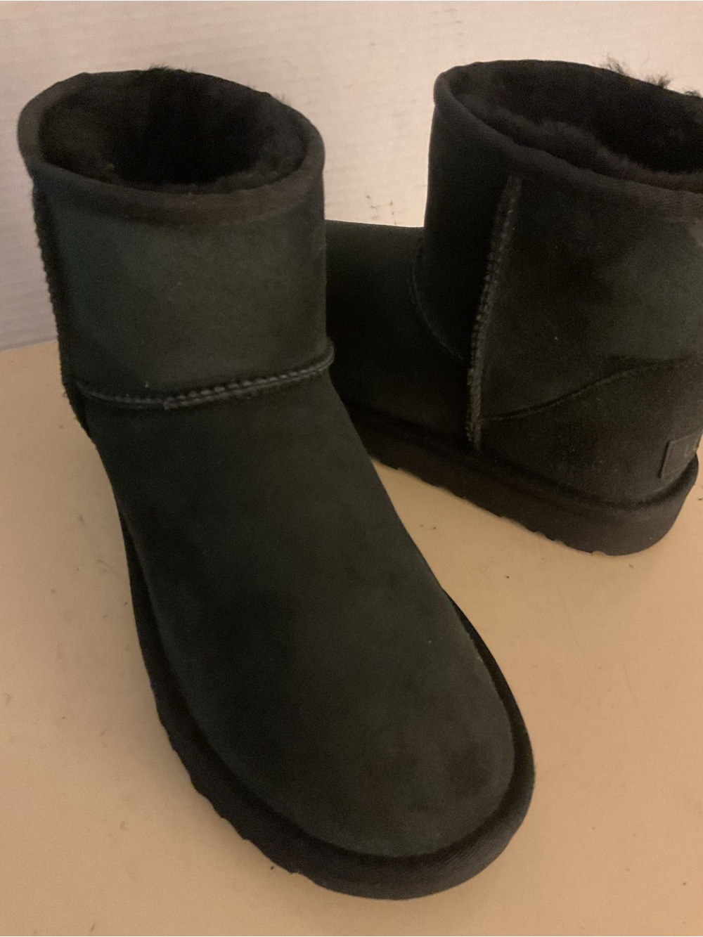 UGG women black suede sheepskin short mini boots US 9